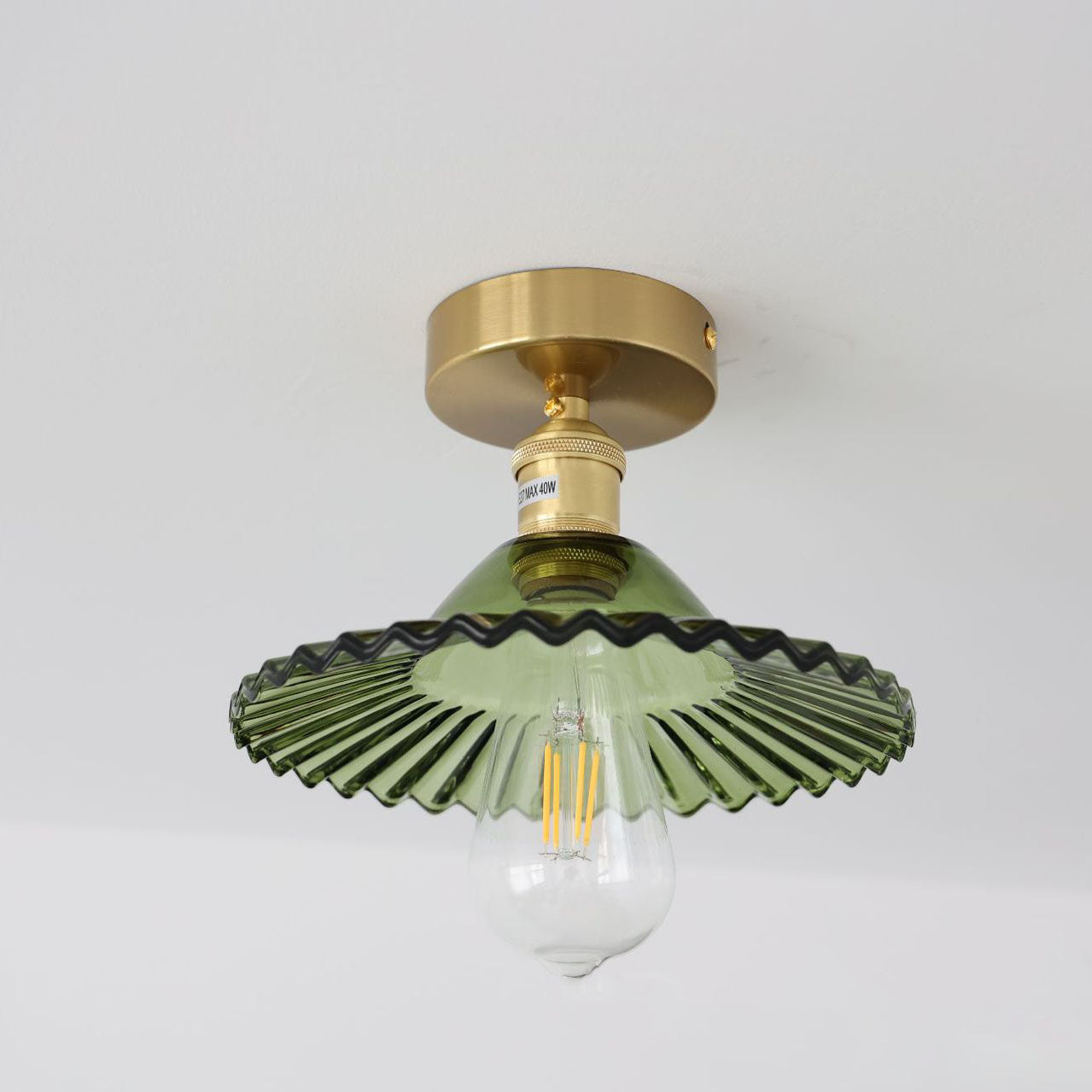 Vintage Glass Iron Lotus Semi-Flush Mount Ceiling Light
