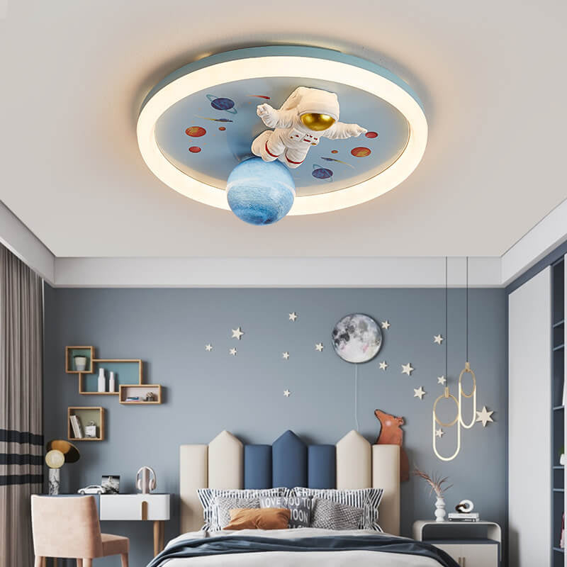 Cartoon Creative Space Astronaut Resin LED Flush Mount Ceiling Light, Kids Room Decor, Outer Space Lighting, Fun Astronaut Design, Nursery Ceiling Fixture, LED Light Fixture for Children's Room, Playroom Ceiling Light, Unique Kids Lighting, Cosmic Style C