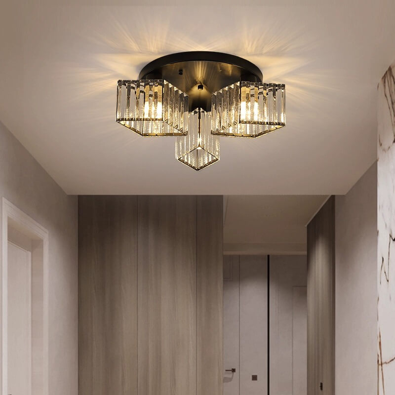 Modern Luxury Diamond Shaped Iron Crystal Semi-Flush Mount Ceiling Light - 3/4/5/6 Light Fixture