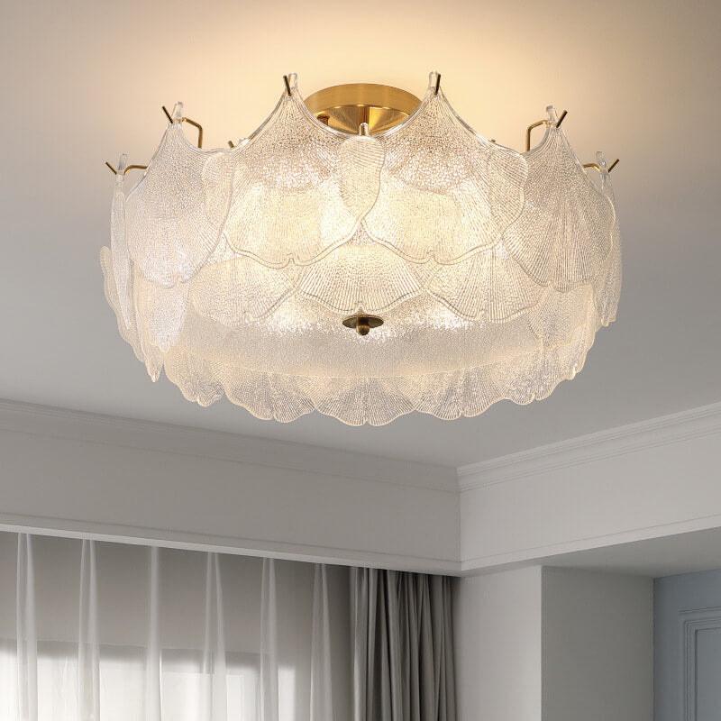 Traditional French Ginkgo Leaf Semi-Flush Mount Ceiling Light - 5/8 Glass for Living Room