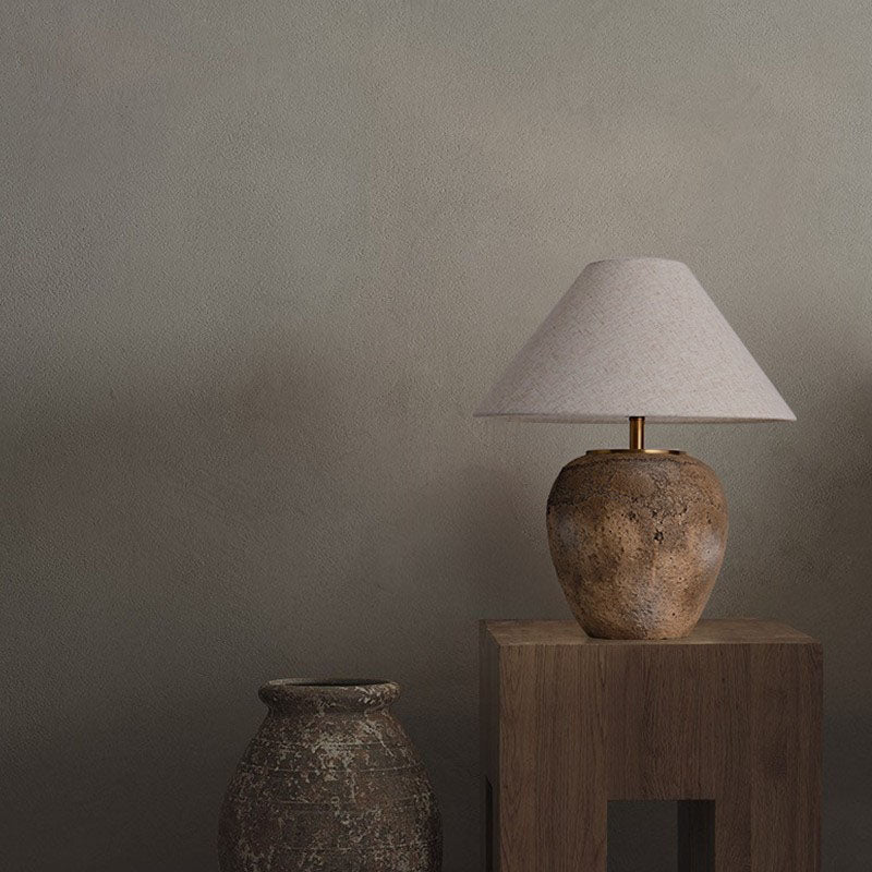 Modern Shabby Chic Cone Fabric Ceramic Jar Table Lamp - 1-Light for Bedroom