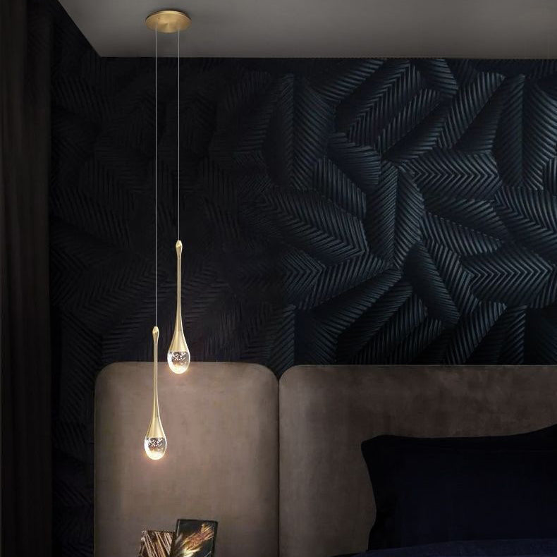 Contemporary Scandinavian Crystal LED Chandelier for Bedroom 

Elevate your bedroom decor with this stunning contemporary chandelier, featuring water drop design and a sleek combination of iron and aluminum. Perfect for adding a touch of elegance, this LE