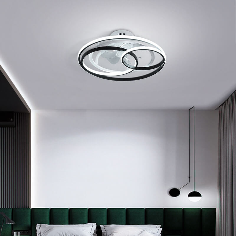 Double Ring Overlap LED Ceiling Fan Light - Modern Flush Mount Design, Energy Efficient, Stylish Home Lighting