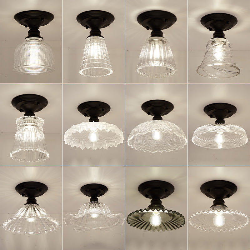 Contemporary Nordic Iron Glass Floral Round Geometry Semi-Flush Mount Light for Living Room & Bedroom