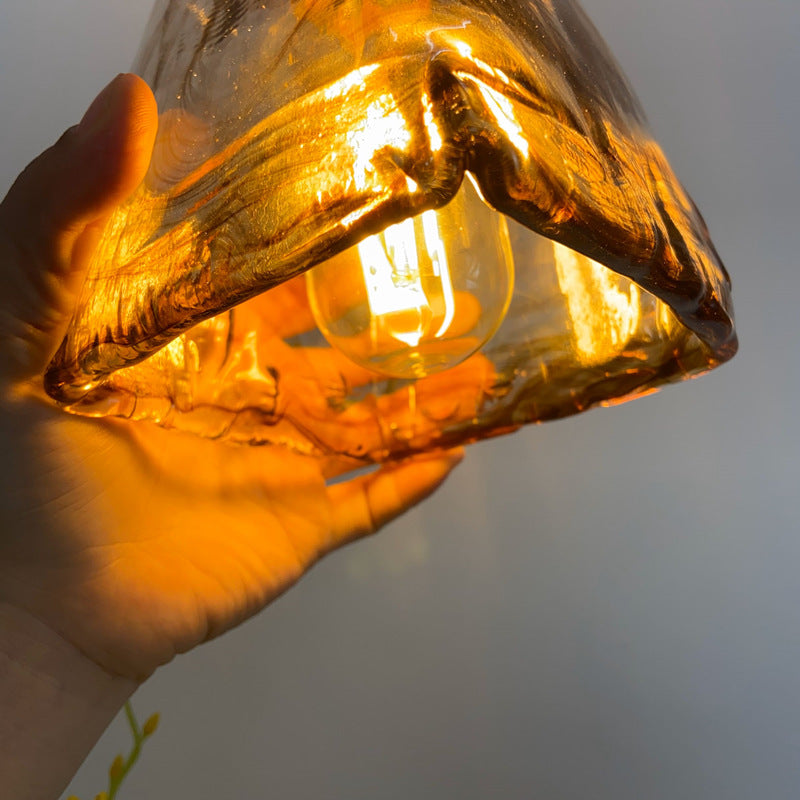 Vintage Amber Glass Brass Pendant Light 1-Light Ceiling Fixture