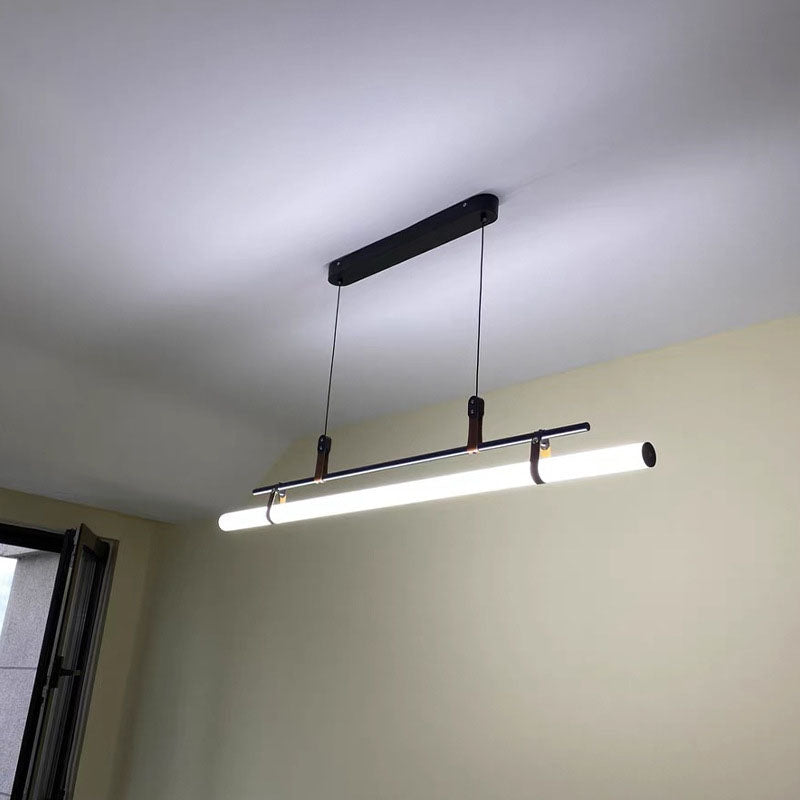 Modern Minimalist LED Island Light Chandelier - Iron, Acrylic & Faux Leather for Living & Dining Rooms