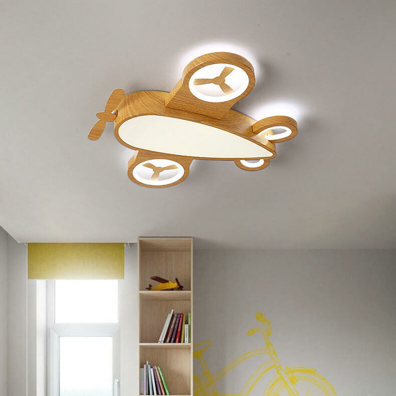 Cartoon Wood Grain Aircraft LED Kids Ceiling Light
