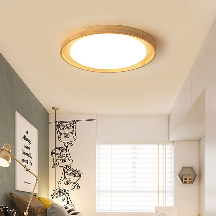 Japanese Simple Log Round LED Flush Mount Ceiling Light - Modern Lighting Fixture, Energy Efficient, Home Decor, Wood Finish Lighting, Contemporary Ceiling Light, Interior Design Essentials