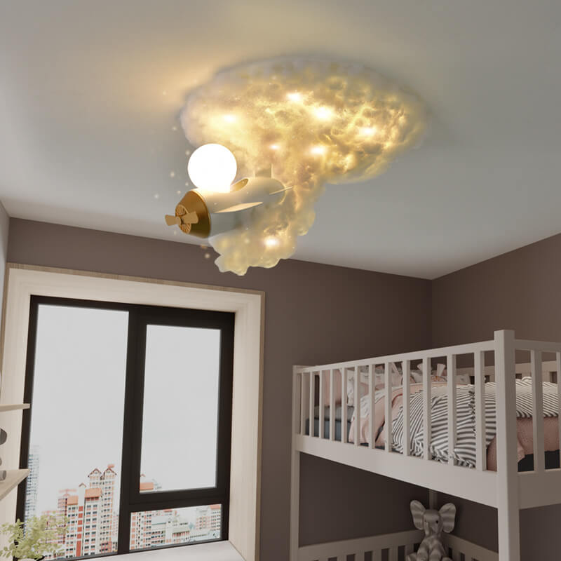 Modern Creative Spray Airplane Cotton Kids Flush Mount Ceiling Light | 1/3/5-Light Kids Room Lighting | Aviation-Themed Nursery Light Fixture | Stylish Children's Room Decor | Playful Airplane Design | Colorful Flush Mount Light for Kids | Fun Lighting fo