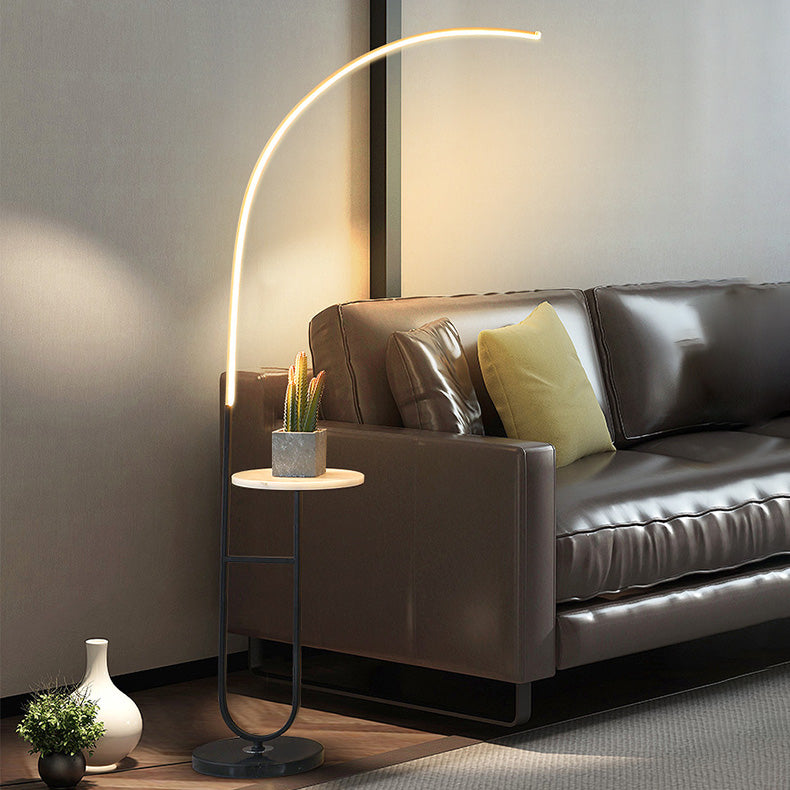 Contemporary Aluminum Strip LED Floor Lamp with Marble Base for Living Room