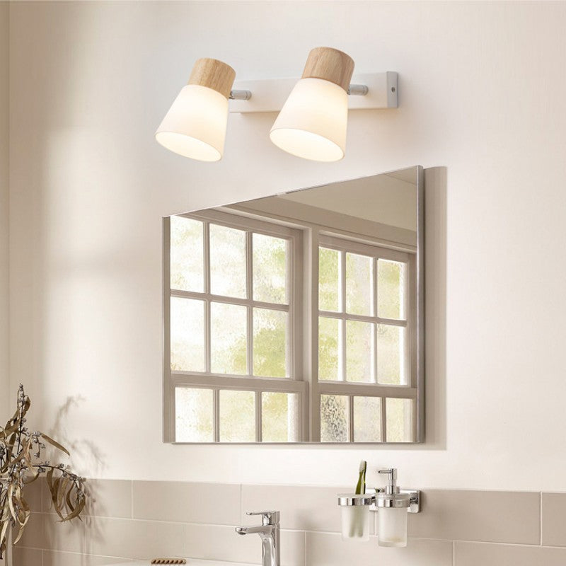 Modern Minimalist Horn Sconce - Rubber Wood, Iron & Glass 1/2 Light Vanity Lamp