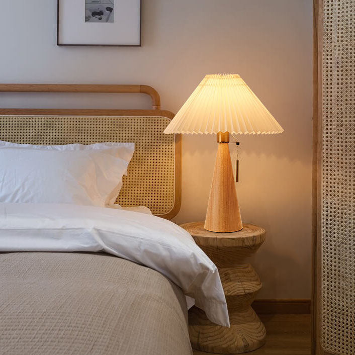 Japanese Minimalist Vintage Pleated Wooden Fabric LED Lamp
