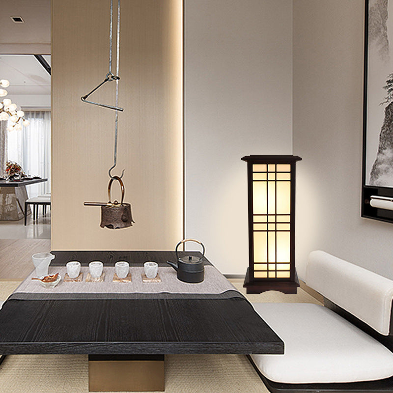 Traditional Chinese Rectangular Parchment Wood 1-Light Floor Lamp for Entertainment Rooms