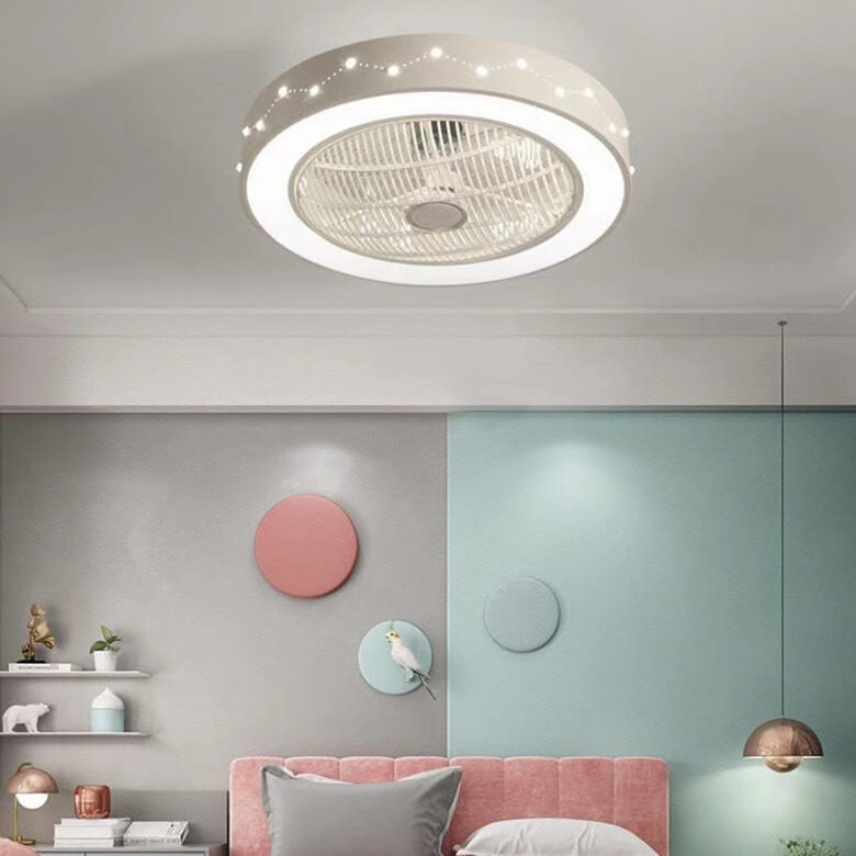 Nordic Simple Round Galaxy Enclosed LED Flush Mount Ceiling Fan Light