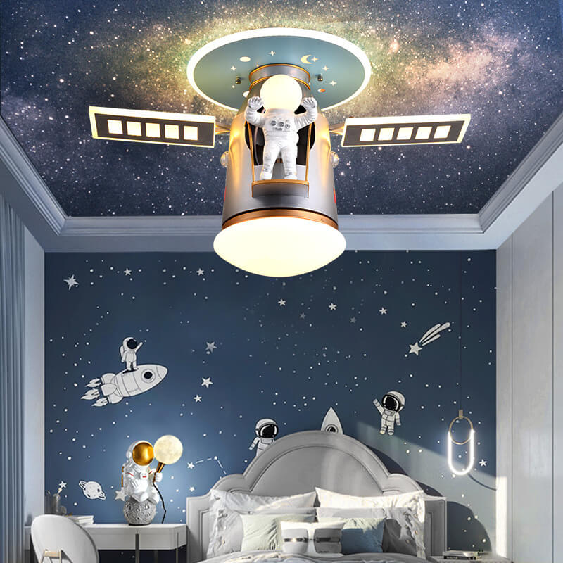 Creative Simplicity Spaceman Astronaut LED Kids Flush Mount Ceiling Light, Children’s Space Theme Lighting, Astronaut Bedroom Light Fixture, Nursery Decor, Kids Room LED Ceiling Lamp, Modern Space Adventure Light, Unique Space Explorer Ceiling Light for K