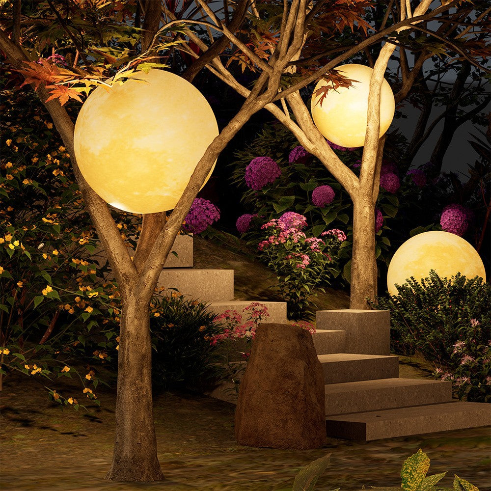 Contemporary Nordic Solar Waterproof PE Resin Round Moon LED Pendant Light for Outdoor Patio