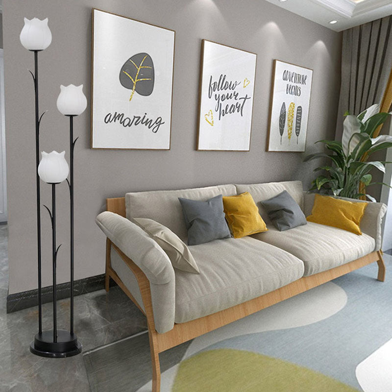Contemporary Scandinavian 3-Light Floor Lamp - Iron & Glass for Living Room