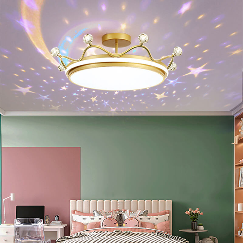 Contemporary Kids Crown LED Semi-Flush Mount Ceiling Light for Bedroom