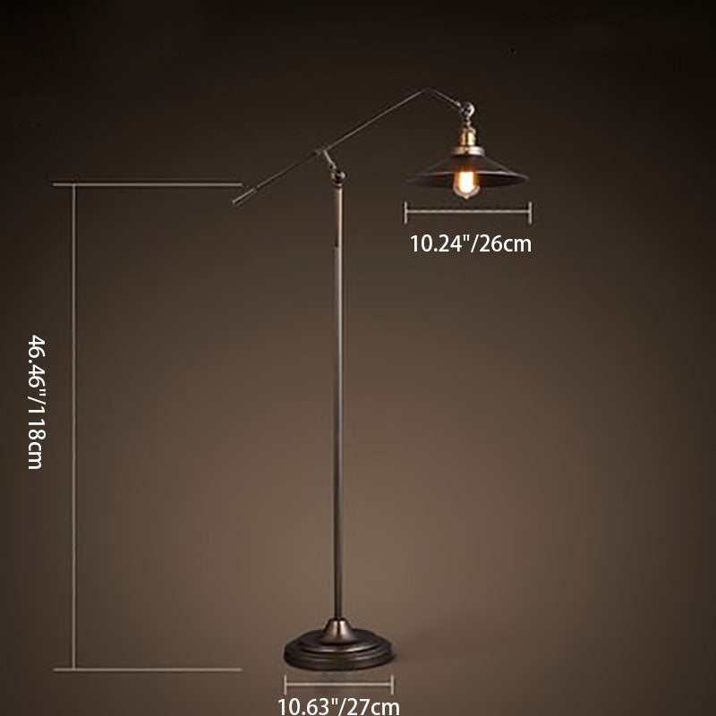 Contemporary Industrial Iron Floor Lamp - Long Arm 1-Light for Bedroom