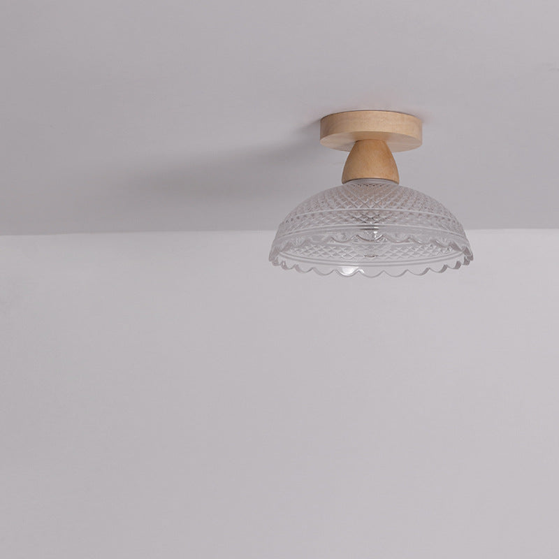 Japanese Minimalist Log Glass Semi-Flush Mount Light