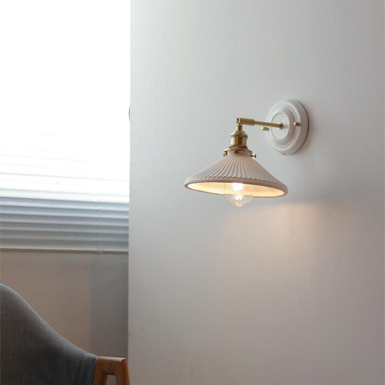 Traditional Vintage Round Ceramic Brass Wall Sconce Lamp for Living Room