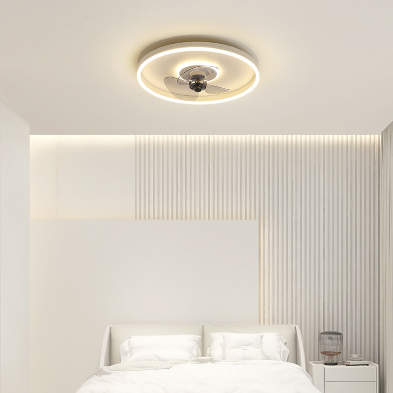 Contemporary Nordic Round LED Flush Mount Ceiling Fan Light for Living Room & Bedroom