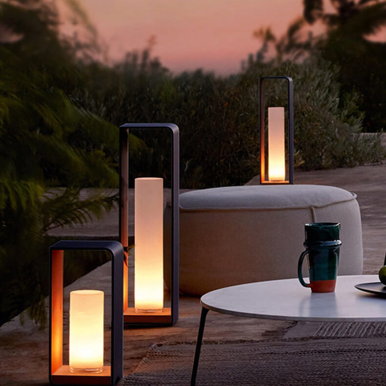 Modern Minimalist Square Frame Stainless Steel LED Landscape Light - Waterproof Acrylic Outdoor Patio Lighting