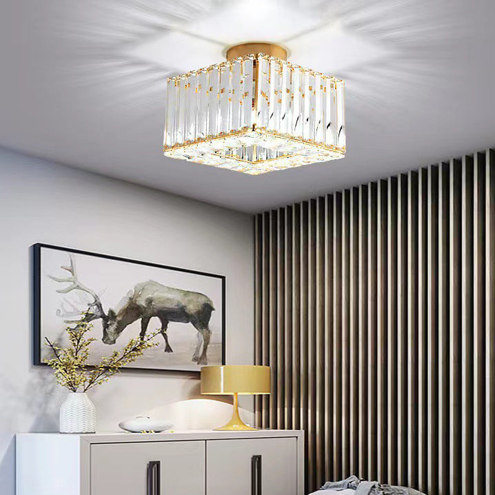 Modern Luxury Crystal Round Square 1-Light Semi-Flush Mount Ceiling Light for Living Room