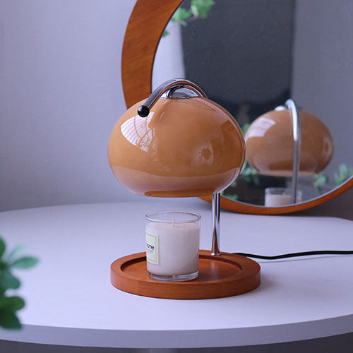 Contemporary Retro Glass Dome Solid Wood Metal Base 1-Light Melting Wax Table Lamp - Vintage Home Lighting, Modern Desk Lamp, Unique Decorative Lamp, Warm LED Night Light, Artisanal Table Lamp for Living Room, Bedroom, Office, Stylish Interior Decor, Cozy