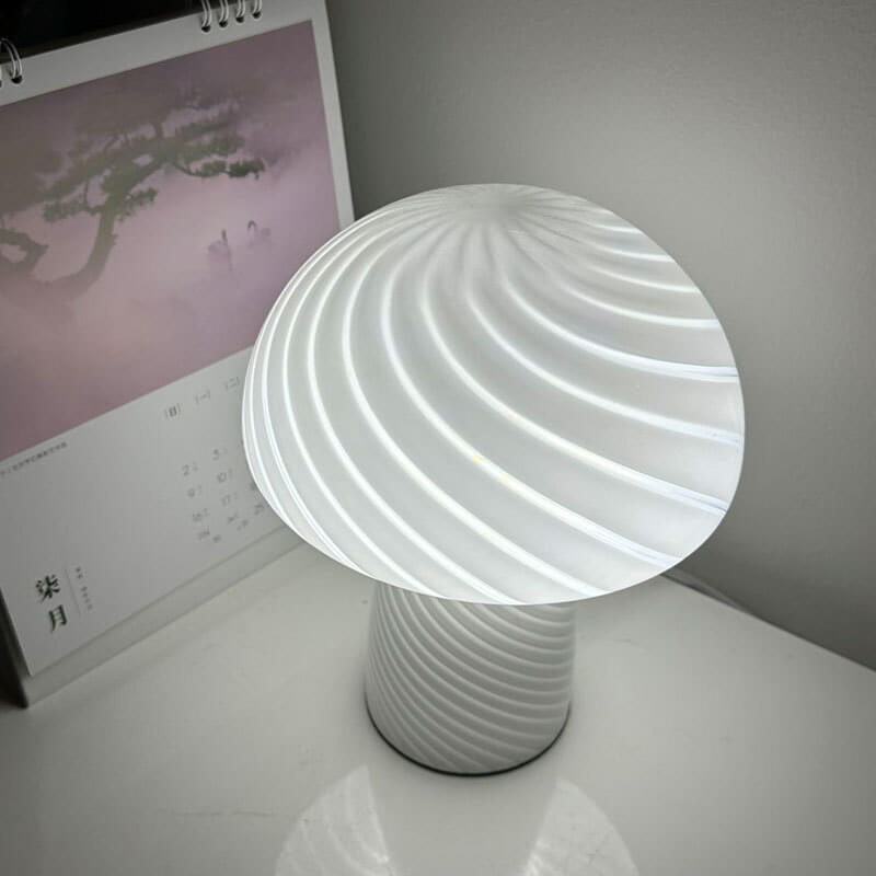 Modern Minimalist Mushroom Glass 1-Light Table Lamp, Contemporary LED Desk Lamp, Stylish Nightstand Light, Trendy Home Decor, Scandinavian Design Lighting, Elegant Glass Shade, Unique Accent Lamp for Living Room, Bedroom, Office Decor, Modern Lighting Sol