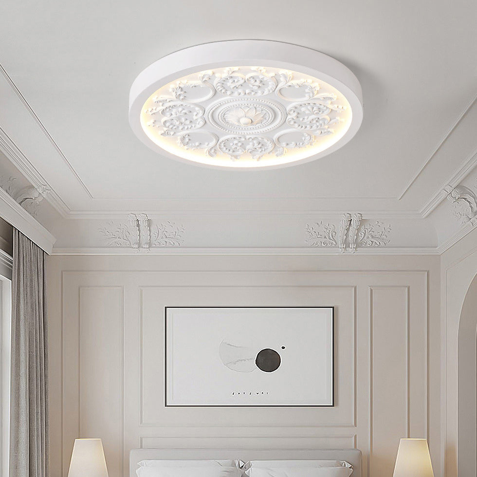 Modern Minimalist LED Flush Mount Ceiling Light - Carved Iron and Resin Acrylic Design for Bedroom