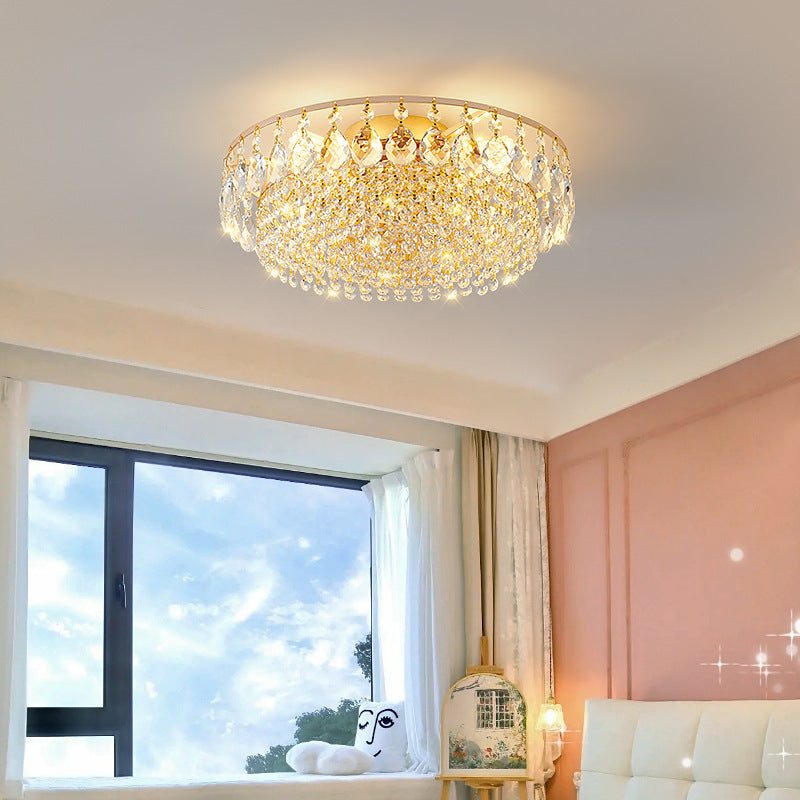 Modern Luxury Circle Iron Crystal Flush Mount Ceiling Light for Living Room - 4/6/8/10 Lights