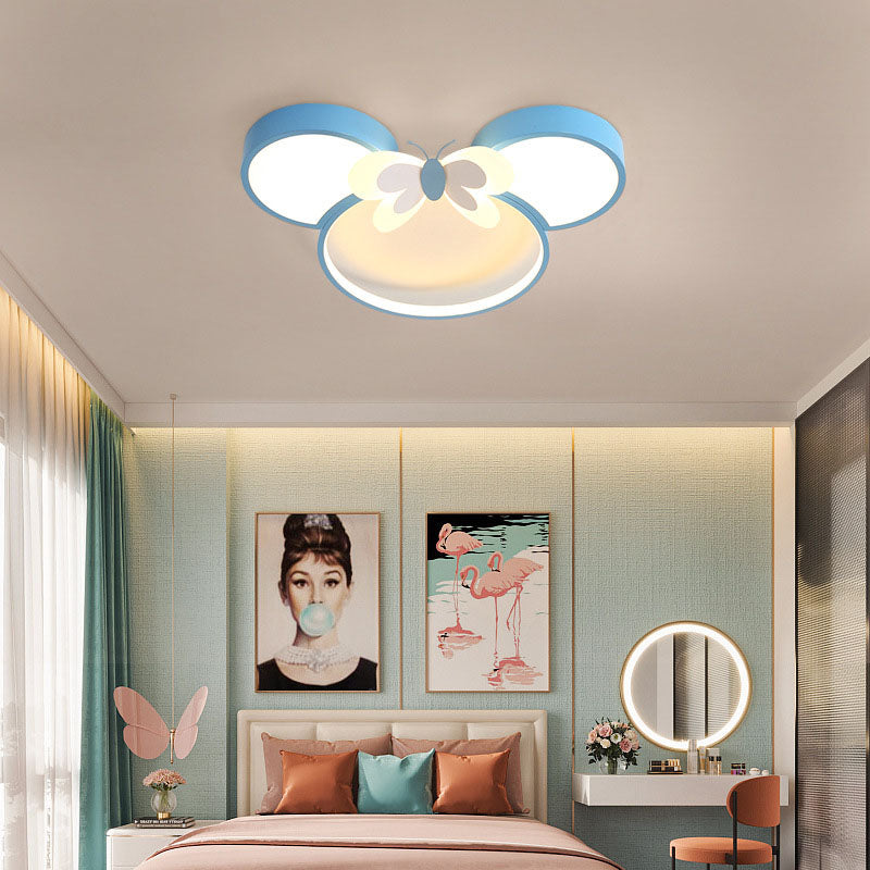 Modern Creative Minimalist Wrought Iron Cartoon Mouse LED Flush Mount Ceiling Light Kids Room Nursery Decorative Lighting Fun Cute Design Energy Efficient Ceiling Fixture Bright Kids Bedroom Illumination Stylish Home Decor Unique Animal Light Fixture Cart