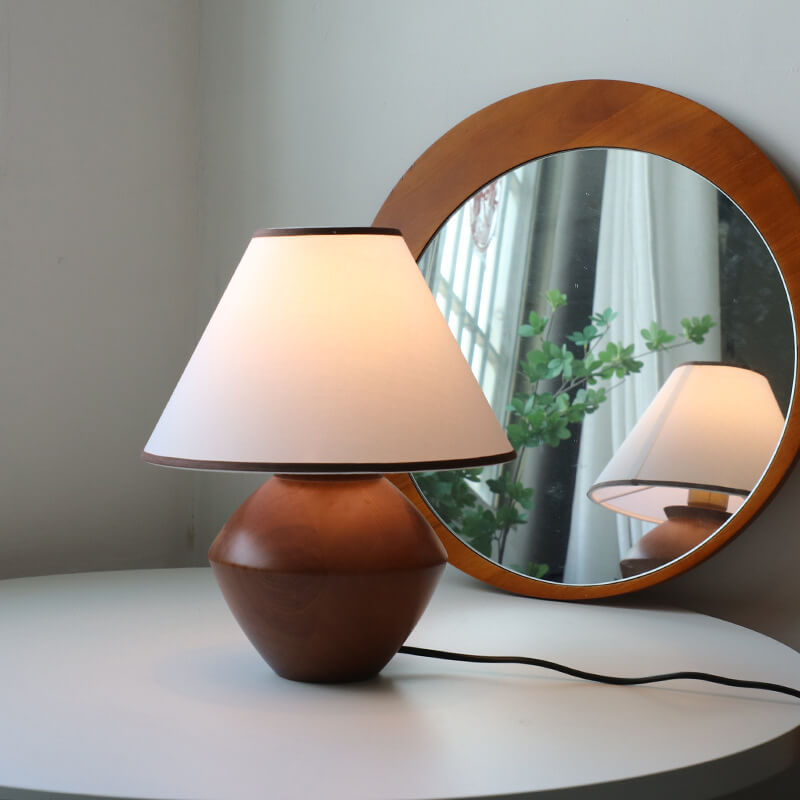 Japanese Wabi-Sabi Vintage Solid Wood Fabric 1-Light Table Lamp, Rustic Home Decor, Handmade Lighting Fixture, Natural Aesthetic Design, Unique Soft Glow Illumination, Living Room Bedroom Accent, Eco-Friendly Materials, Artisan Craftsmanship, Traditional