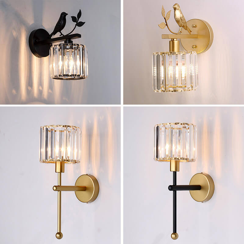 Vintage Iron Glass Round Bird Wall Sconce Lamp - 1-Light for Living Room