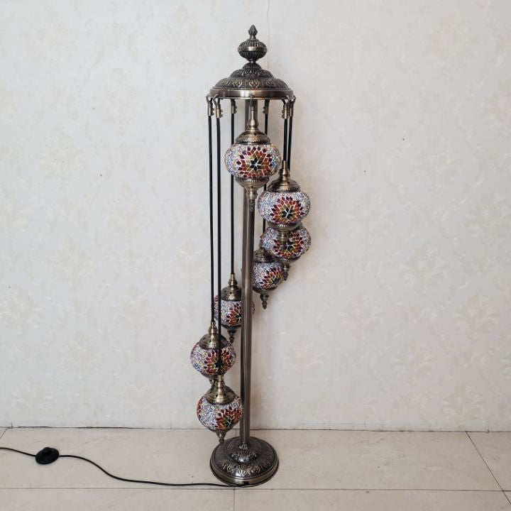 Tiffany Oval Ball Iron Stained Glass Floor Lamp - 5/7 Light for Living Room