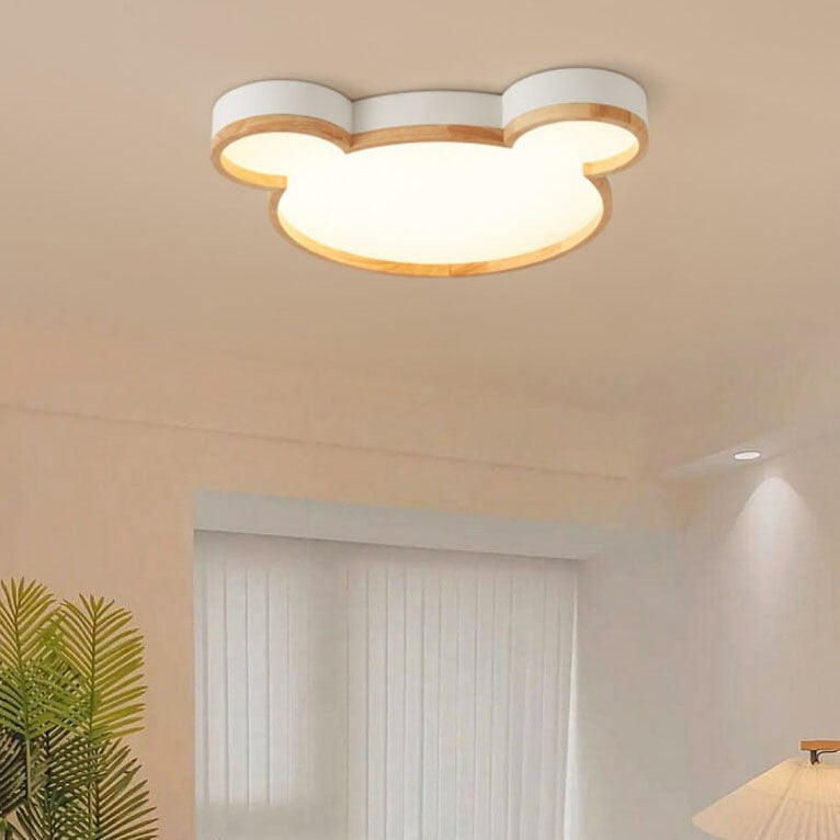 Nordic Wood Bear Shape LED Kids Flush Mount Ceiling Light | Cute Animal Nursery Lighting | Child Room Ceiling Fixture | Playful Bear Decor | Stylish Kids Bedroom Lighting | Soft Glow Illumination for Kids | Whimsical Flush Mount Light for Playroom | Eco-F