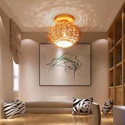 Modern Minimalist Bamboo Weaving Ceiling Lamp - Flush Mount Light Fixture