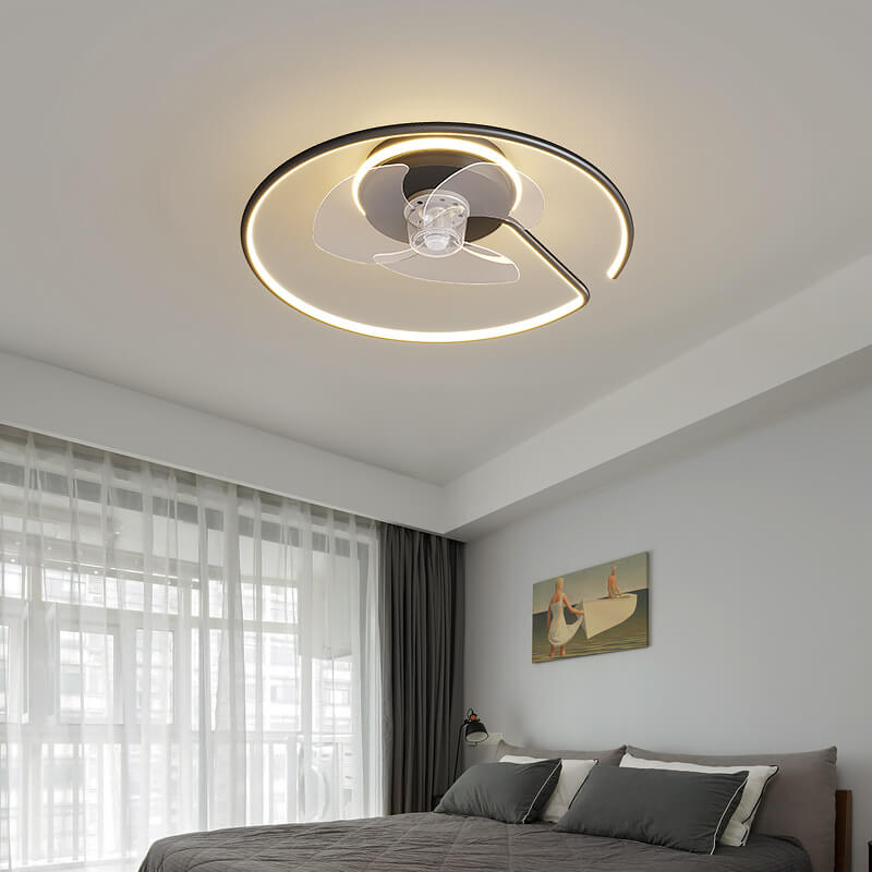 Minimalist Round LED Flush Mount Ceiling Fan Light - Luxury Invisible Design