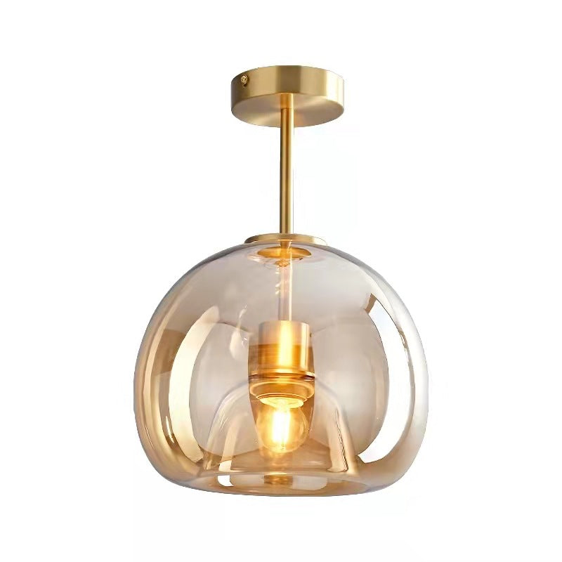 Contemporary Nordic Round Glass Iron Ball Semi-Flush Ceiling Light