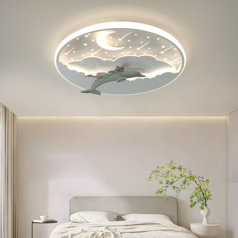 Modern Art Deco Dolphin Round LED Flush Mount Ceiling Light for Living Room