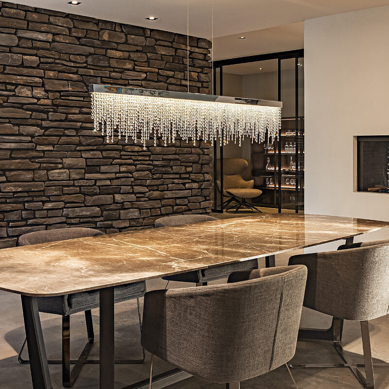 Contemporary Luxury Rectangular Stainless Steel Crystal LED Chandelier for Dining Room