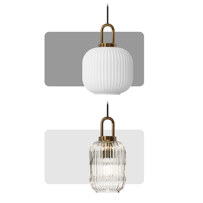 Contemporary Nordic Oval Pumpkin Pendant Light - Striped Glass & Stainless Steel 1-Light for Living Room