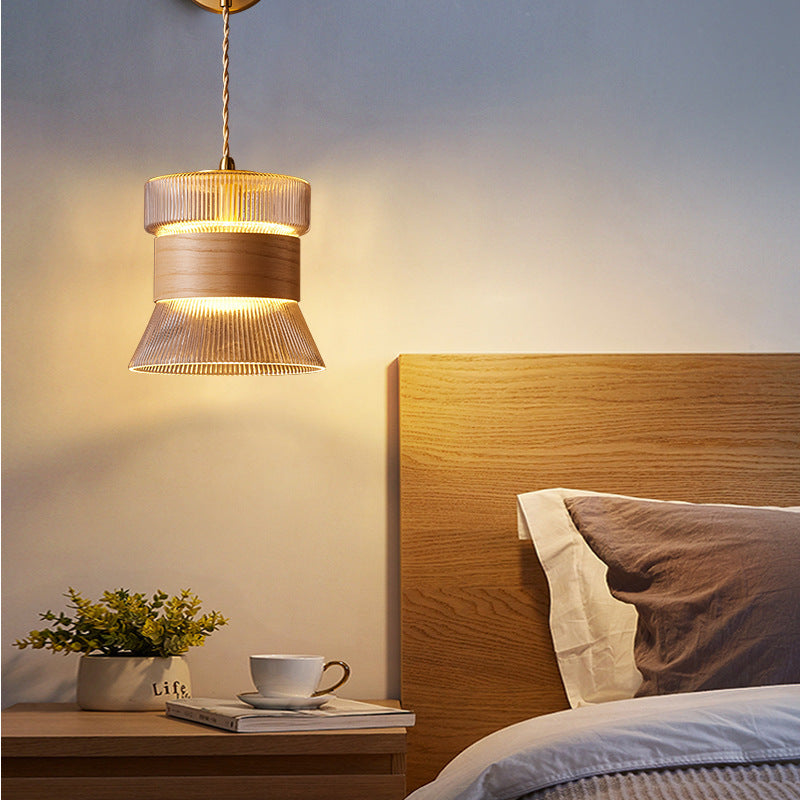 Traditional Japanese Walnut Glass Copper Wall Sconce Lamp 1-Light