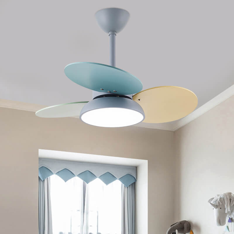 Colorful Round Fan Leaf Kids Downrods Ceiling Light