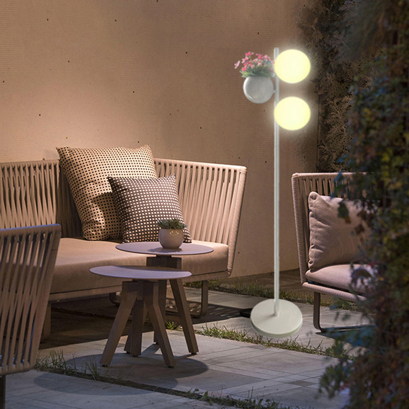 Contemporary Outdoor LED Globe Shade Floor Lamp for Patio Decor - Waterproof and Stylish Flowerpot Design