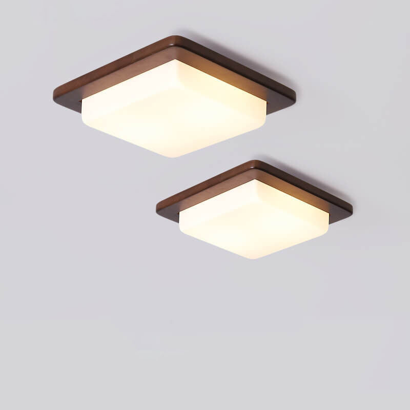 Modern Chinese Walnut Square LED Ceiling Light Fixture