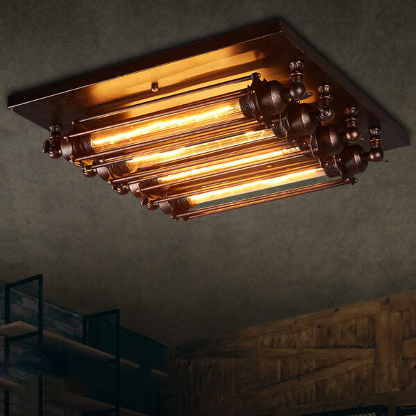 Nostalgic Industrial 4-Light Flush Mount Ceiling Light - Iron and Glass Design