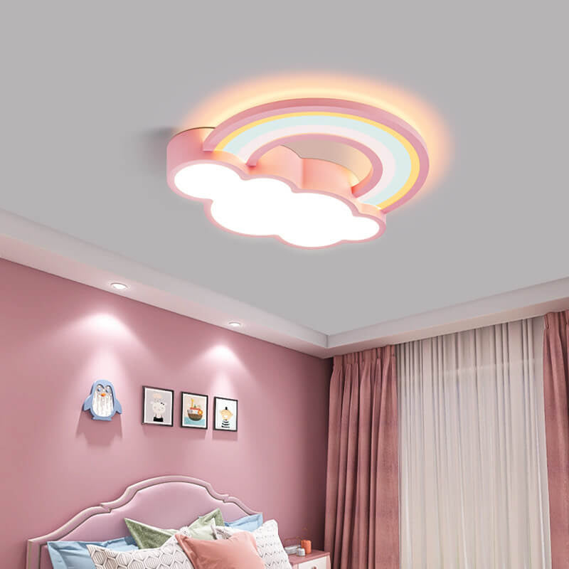 Childlike Rainbow Cloud LED Flush Mount Light for Kids' Room, Nursery, Ceiling Fixture, Colorful Light Decoration