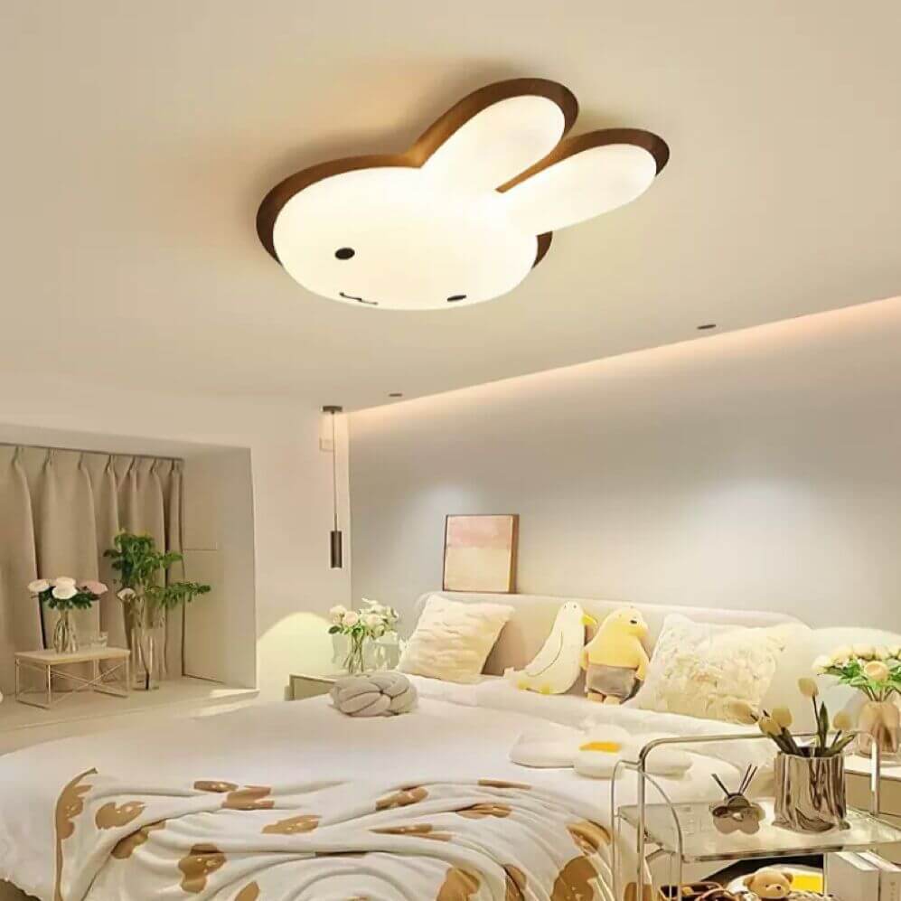 Modern Funny Bunny Kids Iron Acrylic LED Flush Mount Light - Cute Kids Room Lighting, Playful Bunny Design, Energy Efficient Bedroom Fixture, Nursery Ceiling Lamp, Childrens Room Decor, Fun Kids Lighting, Stylish LED Flush Ceiling Light for Toddlers, Uniq